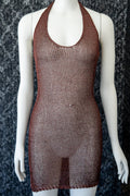 Chocolate Crochet Halter Mini Dress