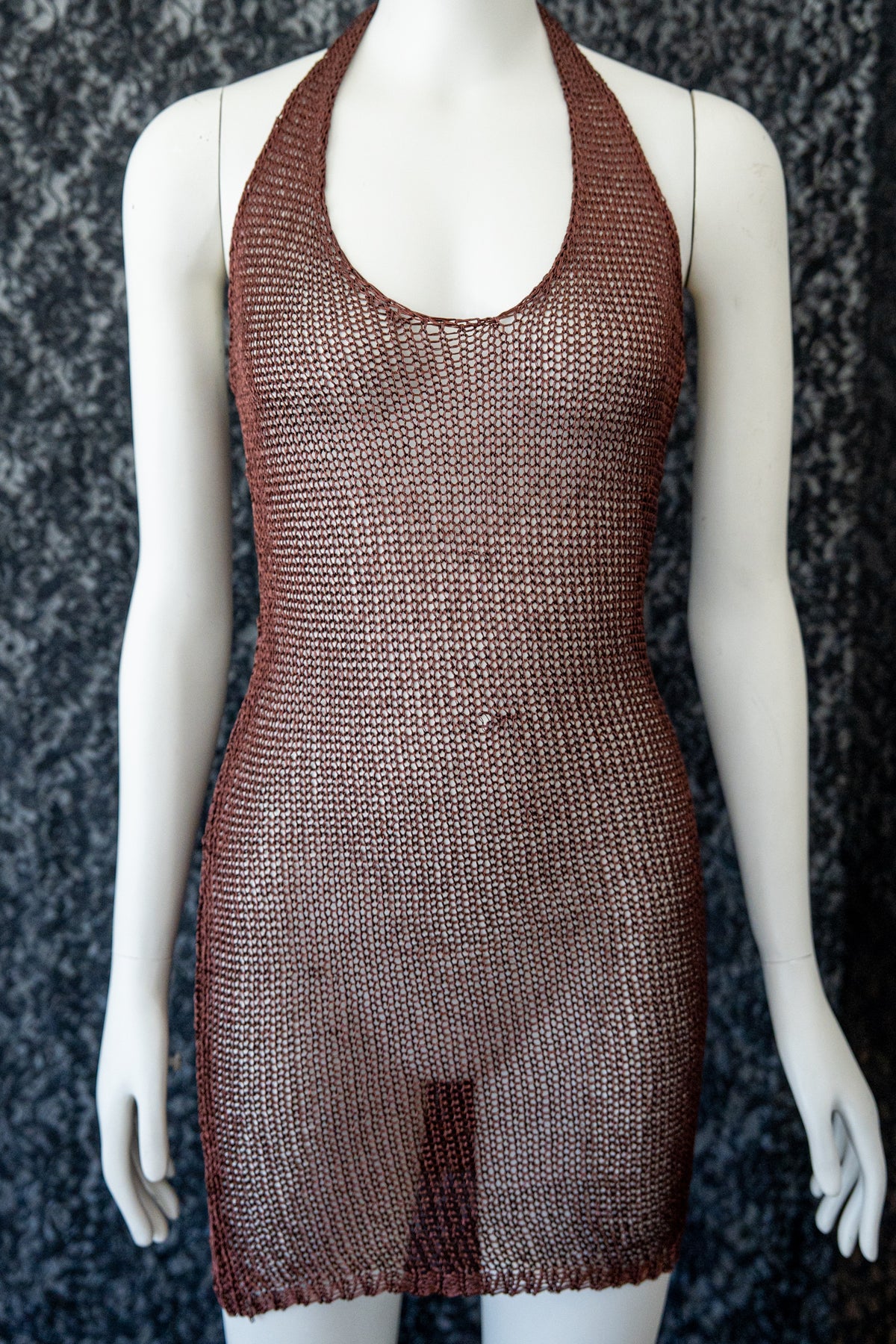 Chocolate Crochet Halter Mini Dress