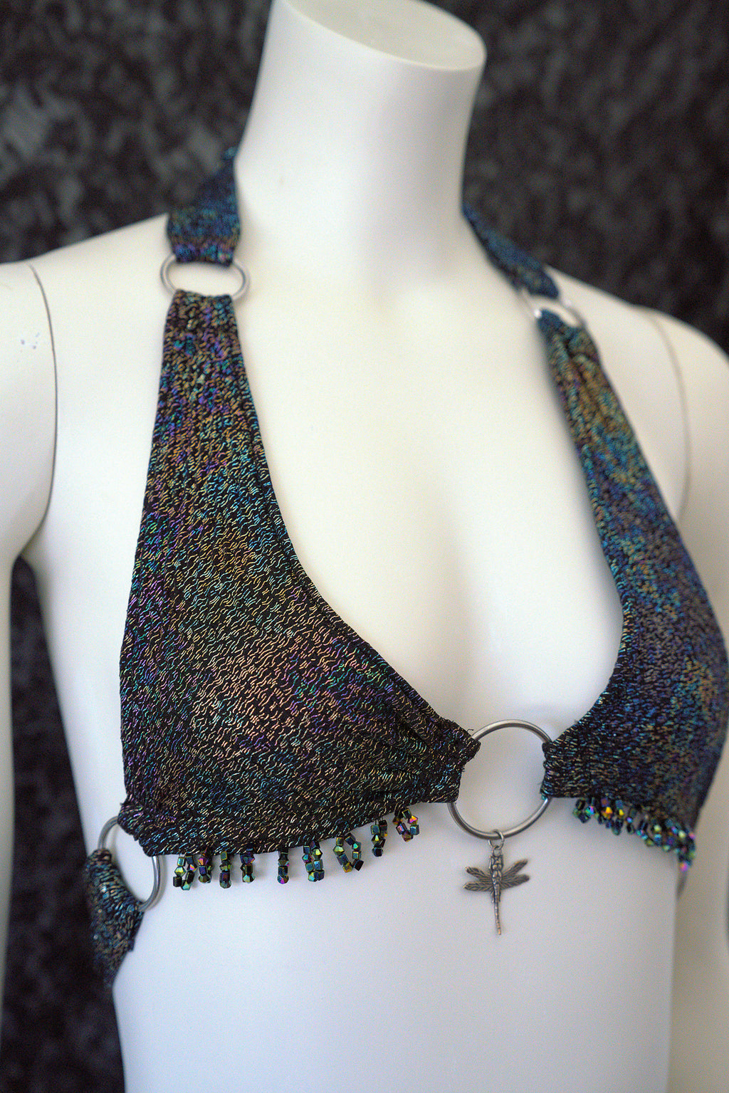 Oil Spill Beaded Dragonfly Halter