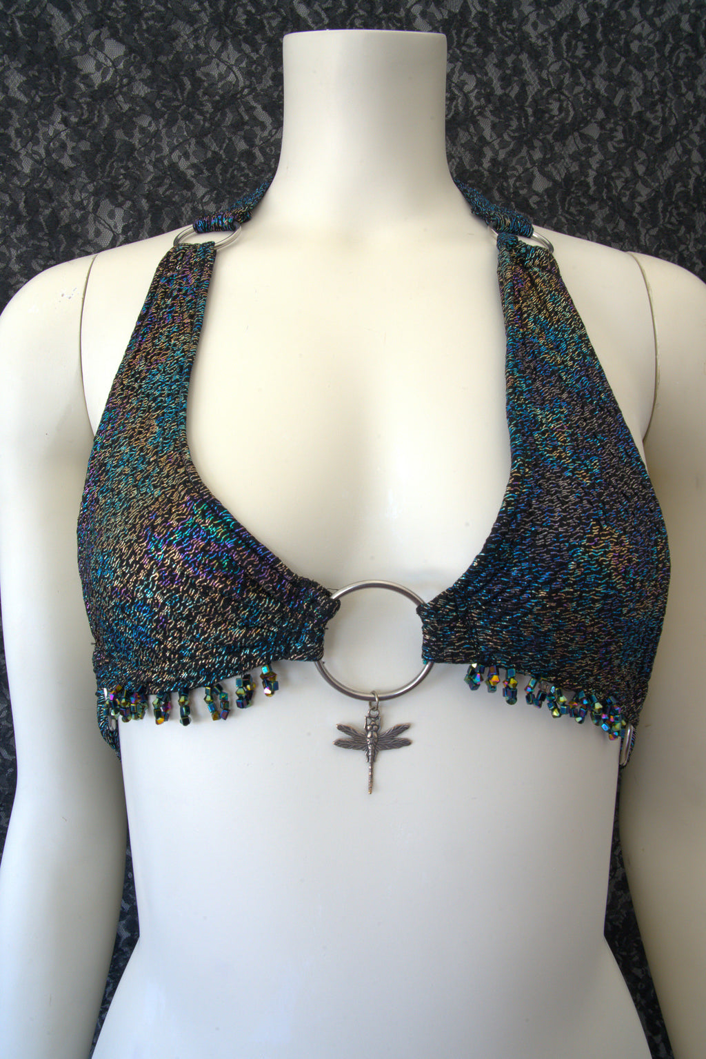 Oil Spill Beaded Dragonfly Halter