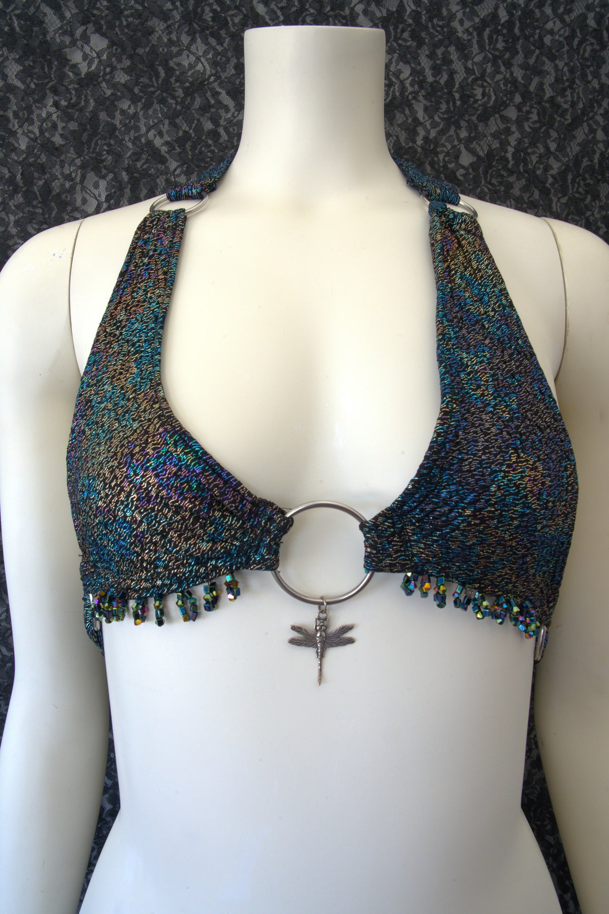 Oil Spill Beaded Dragonfly Halter